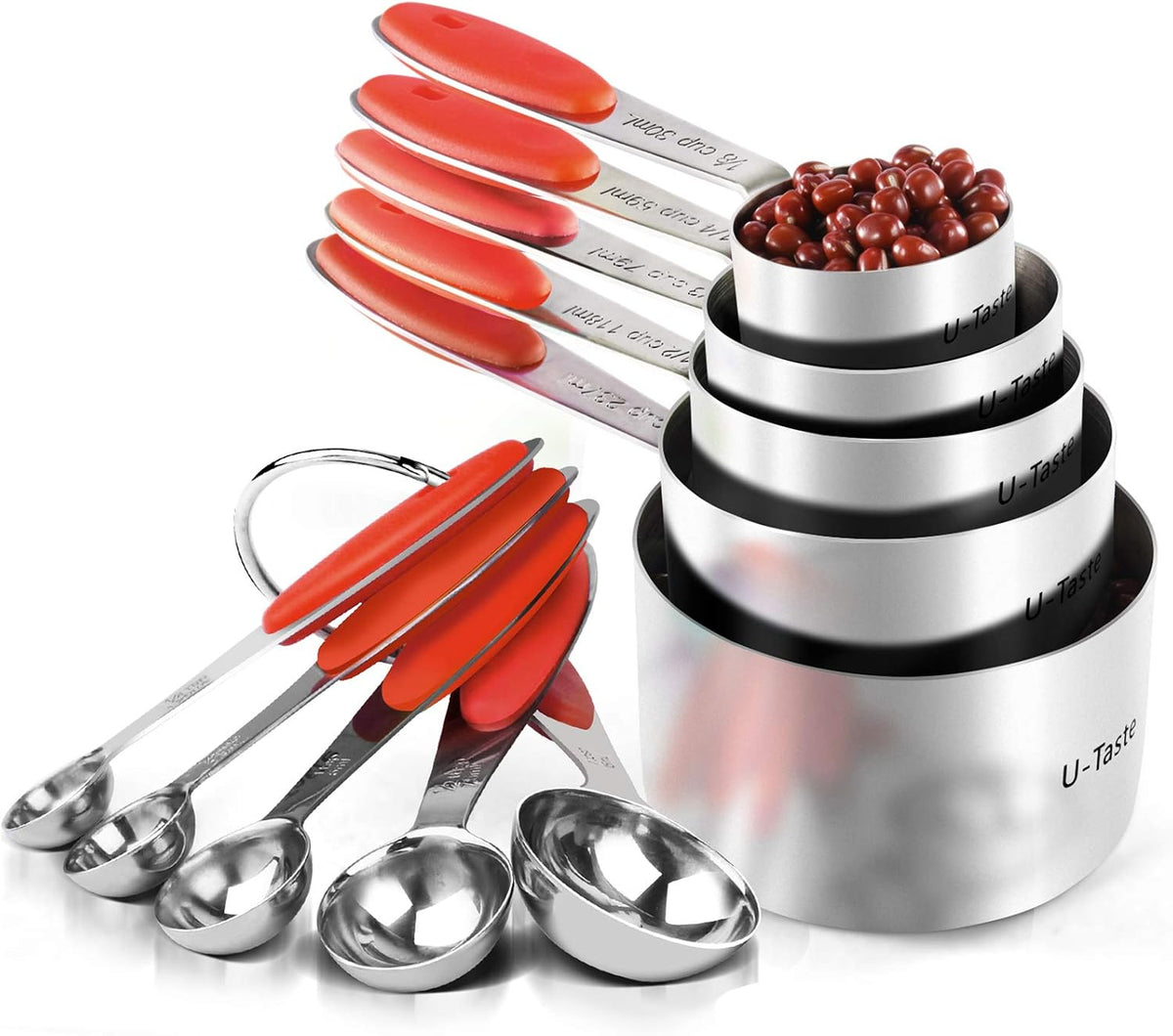Measuring Cups Spoons Set, 18/8 Stainless Steel, 10Pcs, Black