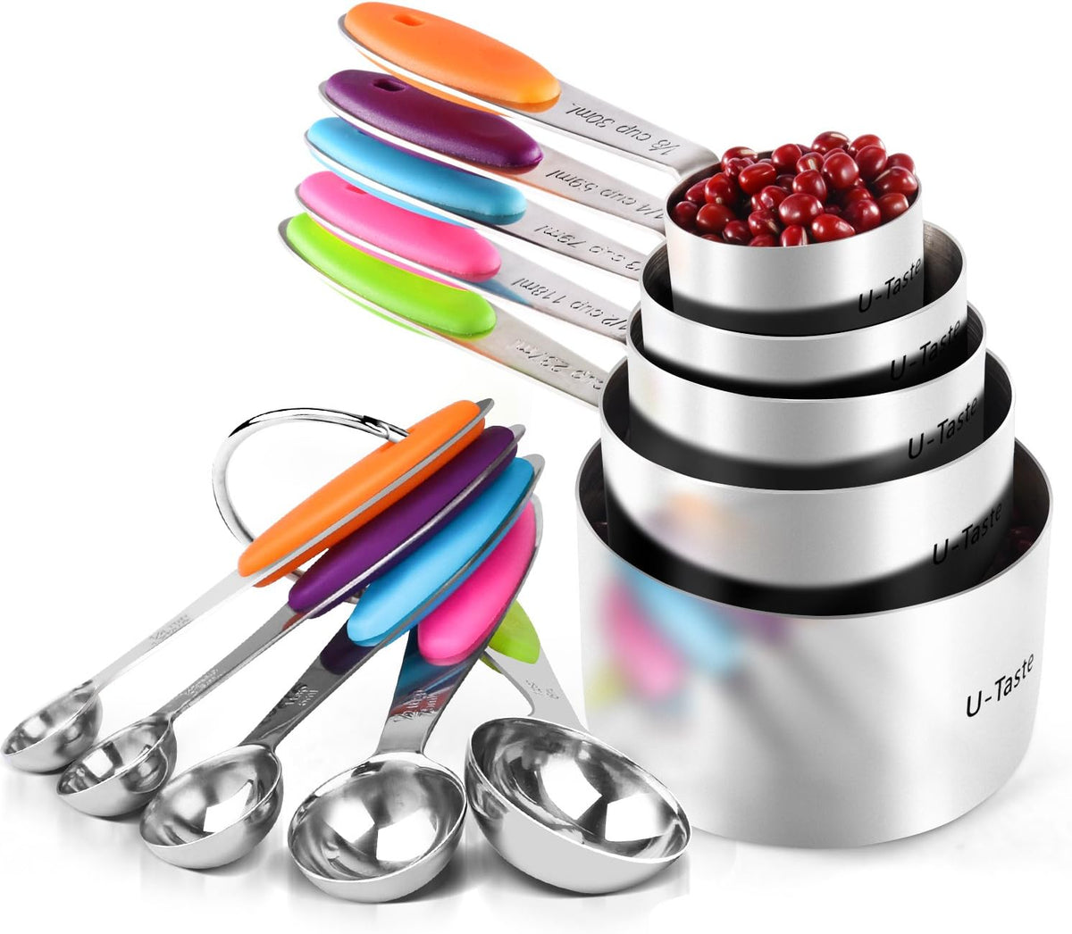 Measuring Cups Spoons Set, 18/8 Stainless Steel, 10Pcs, Black