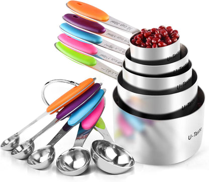 Measuring Cups Spoons Set, 18/8 Stainless Steel, 10Pcs, Black