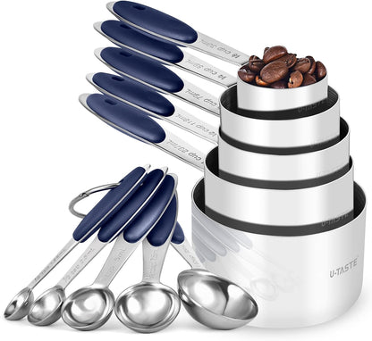 Measuring Cups Spoons Set, 18/8 Stainless Steel, 10Pcs, Black