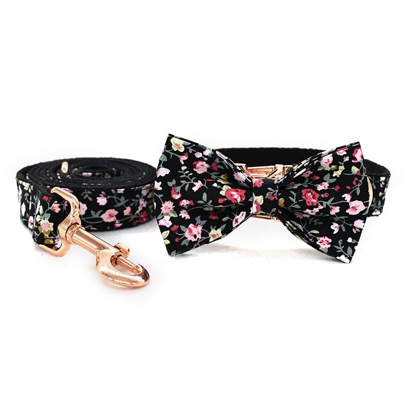 Black Floral Dog Collar & Leash Options
