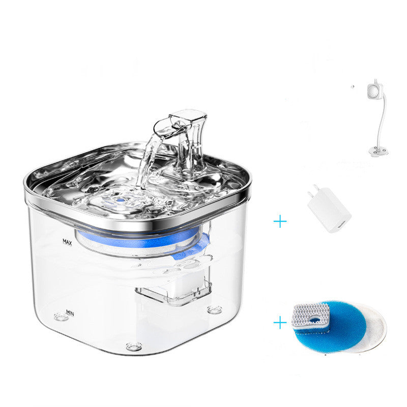 Pet water fountain with additional accessories on a white background